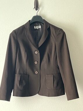 NYP Women's Brown Tailored Three-Button Blazer, Size 10